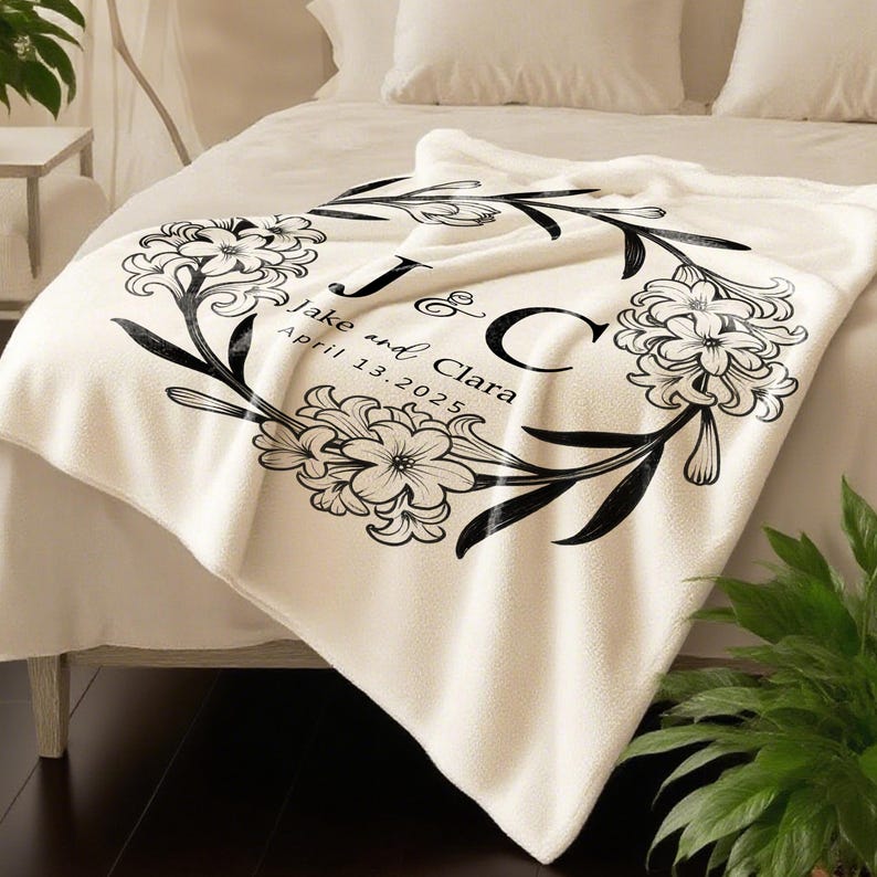 Personalized Throw Couples Blanket,Anniversary Blanket,Wedding Present, Wedding Blanket,Bridal Shower Gift for Newlyweds,Bridal Shower Gift