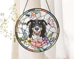 Custom Pet Stained Glass Suncatcher, Personalized Dog Memorial Portrait Suncatcher, Dog Cat Loss Glass Suncatcher, Pet Memorial Gift