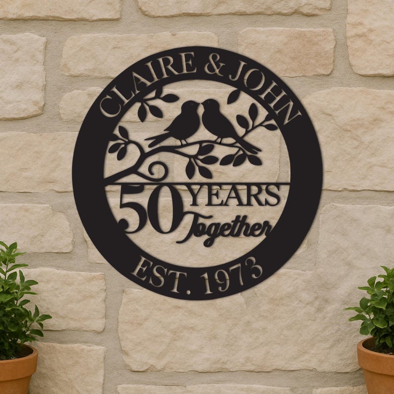 50th Anniversary Gift, Parents Anniversary, Golden Anniversary, 50 Year Anniversary Sign, Wedding Anniversary Metal Art, Doves Sign