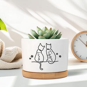 Custom Cat's Name Plant Pot, Personalised Gifts, Unique Cat Lover Present,Gift For Cat Owner,Family Gift, Pet Lover, Line Art Cute Cat/Dog