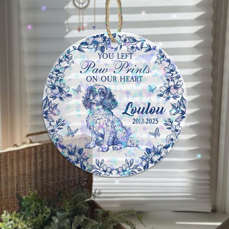 You Left Pawprint On Our Heart - Custom Shape Hologram Ornament, Acrylic Ornament, Dog Lover Ornament, Pet Loss Keepsake, Dog Memorial Gift