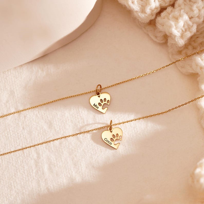 Custom Paw Name Necklace with Heart, Personalised Paw Print Necklace, Dog Paw Letter Necklace, Pet Memorial Gift for Her, Mothers Day Gift