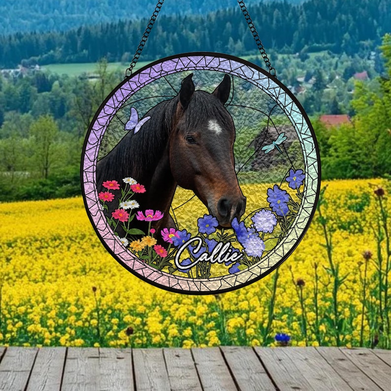 Custom Horse Stained Glass Suncatcher, Personalized Horse Loss Memorial Gifts, Horse Lover Gift, Horse Portrait From Photo, Window Hangings