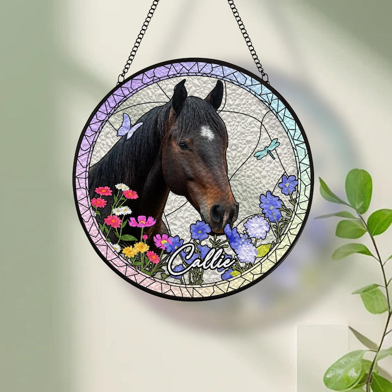 Custom Horse Stained Glass Suncatcher, Personalized Horse Loss Memorial Gifts, Horse Lover Gift, Horse Portrait From Photo, Window Hangings