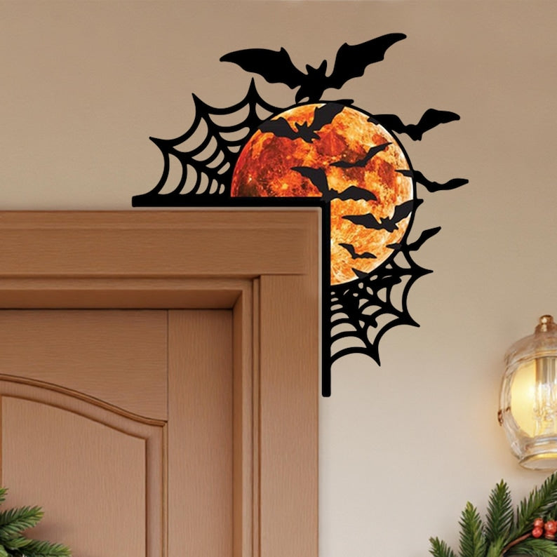 Halloween Metal Corner Sign, Halloween Silhouette, Haunted Mansion with Ghost Door Topper, Halloween Gift, Halloween Decor