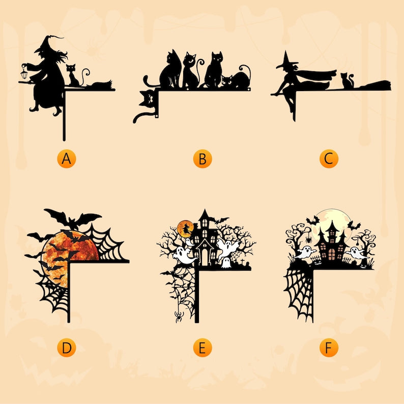 Halloween Metal Corner Sign, Halloween Silhouette, Haunted Mansion with Ghost Door Topper, Halloween Gift, Halloween Decor