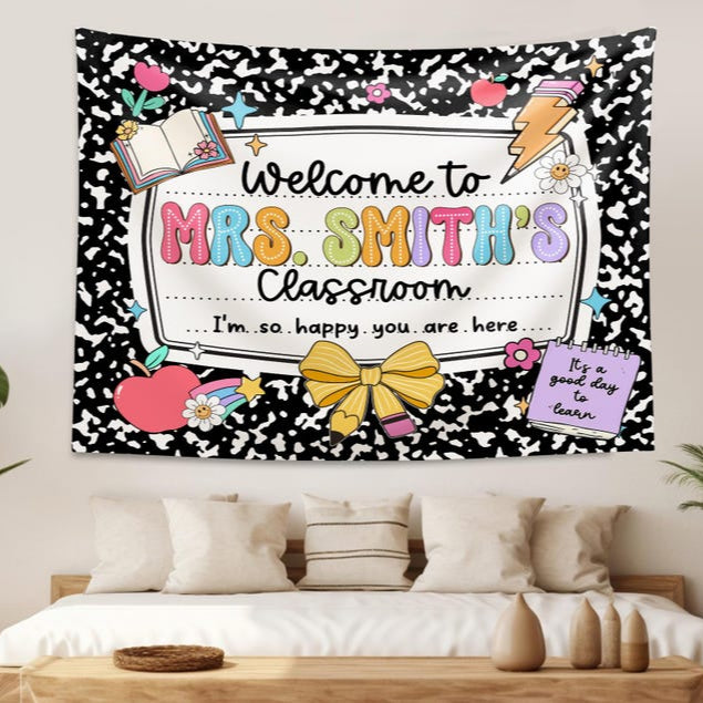 Custom Teacher Classroom Tapestry, Back to School Decor, Gift for Teacher, Welcome To Classroom Banner, Classroom Decor, Teacher Name Banner