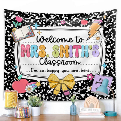 Custom Teacher Classroom Tapestry, Back to School Decor, Gift for Teacher, Welcome To Classroom Banner, Classroom Decor, Teacher Name Banner