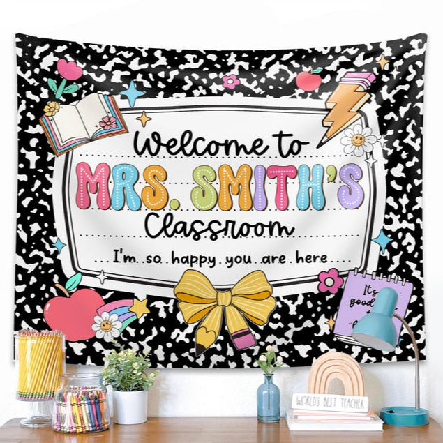 Custom Teacher Classroom Tapestry, Back to School Decor, Gift for Teacher, Welcome To Classroom Banner, Classroom Decor, Teacher Name Banner