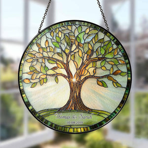 Personalized Tree of Life Glass Suncatcher, Custom Names & Date Wedding Anniversary Gift, Wedding Keepsake for Her, Anniversary Window Decor