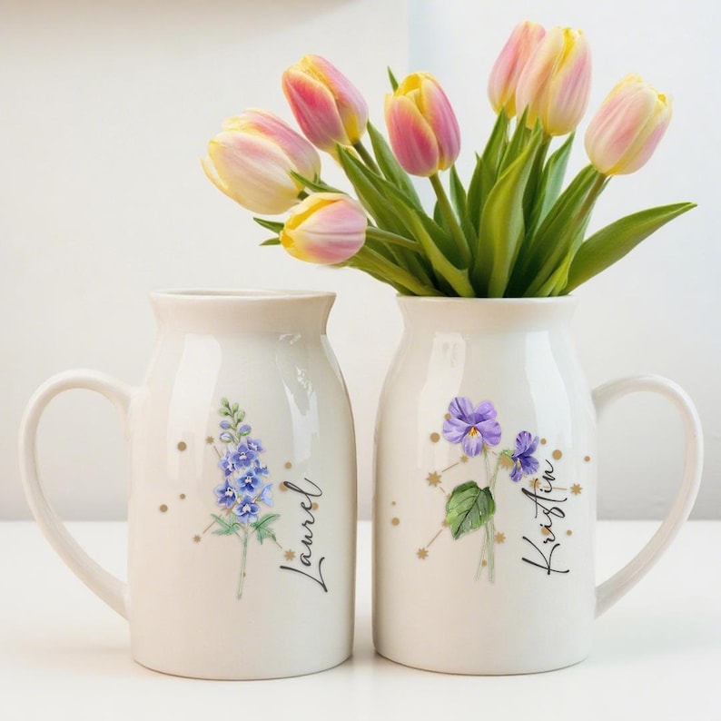 Personalized Birth Flower Vase, Custom Flower Vase with Birth Month, Zodiac Sign Vase, Birthday Gift for Her, Home Decor, Constellation Sign