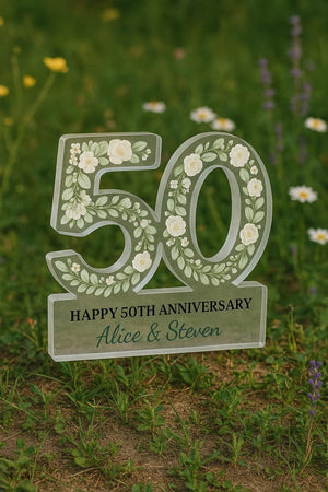 Personalized 50th Anniversary Gift for Couple | Golden Wedding Acrylic Keepsake | Custom Floral Decor | Wedding Love Husband & Wife Gift