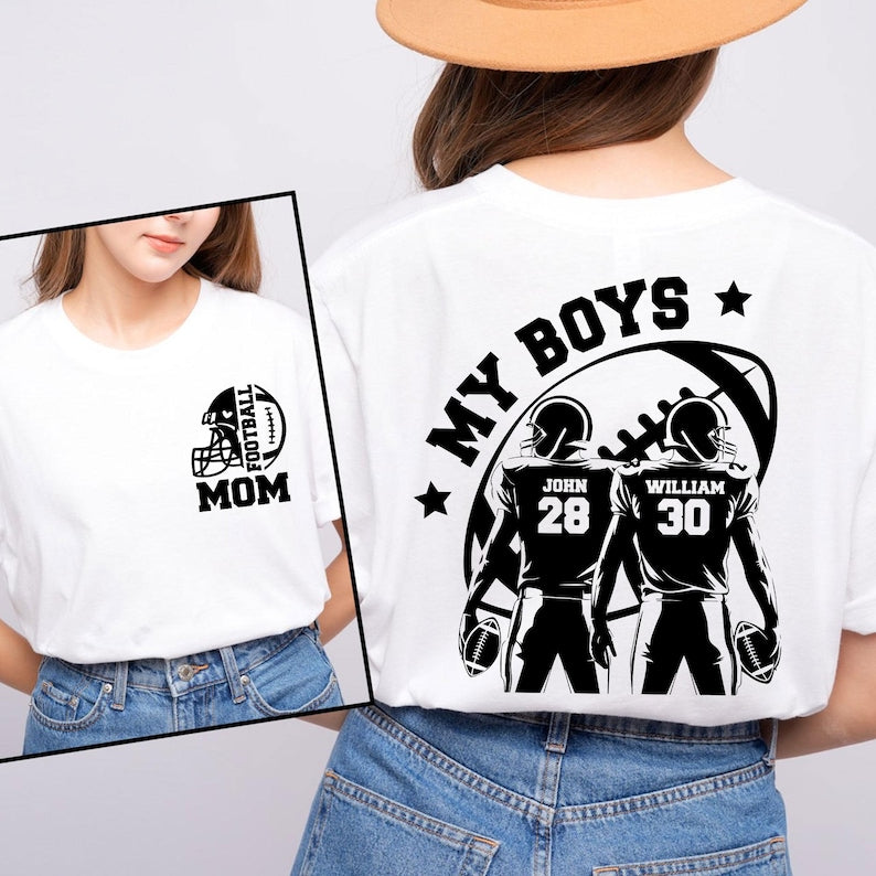 Football Mom Shirt, Two Football Players Shirt, Custom Name and Number Football Shirt, Football Lover, Football Mama Shirt, Sports Mom Gift