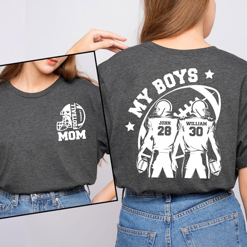 Football Mom Shirt, Two Football Players Shirt, Custom Name and Number Football Shirt, Football Lover, Football Mama Shirt, Sports Mom Gift