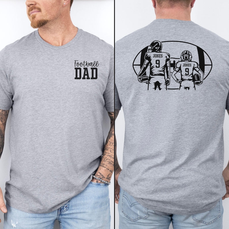 Custom Football Dad Shirt with Two Players Name & Number Dad Football Gift for Football Dad Fathers Day Gift Football Dad Shirt Sports Dad