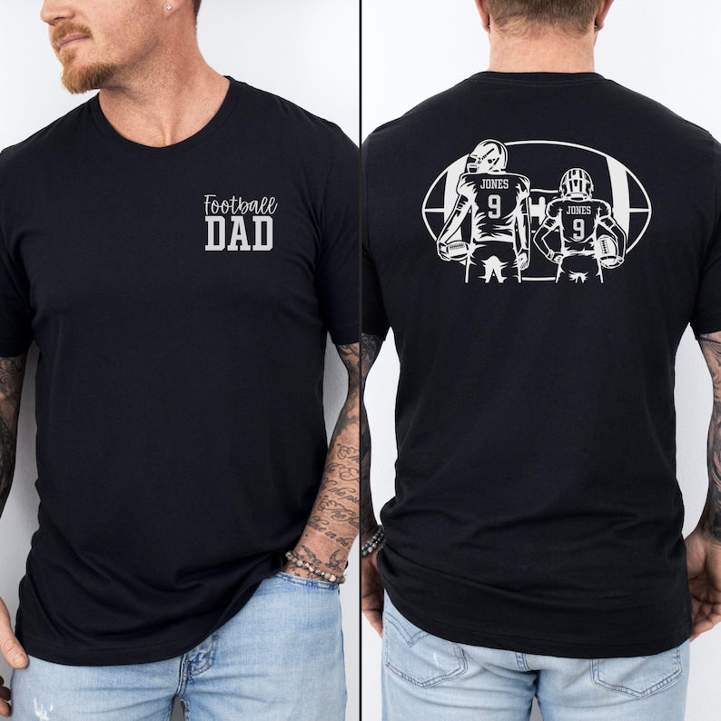 Custom Football Dad Shirt with Two Players Name & Number Dad Football Gift for Football Dad Fathers Day Gift Football Dad Shirt Sports Dad