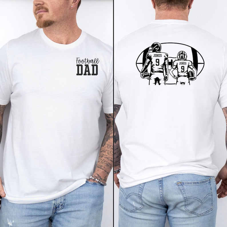 Custom Football Dad Shirt with Two Players Name & Number Dad Football Gift for Football Dad Fathers Day Gift Football Dad Shirt Sports Dad