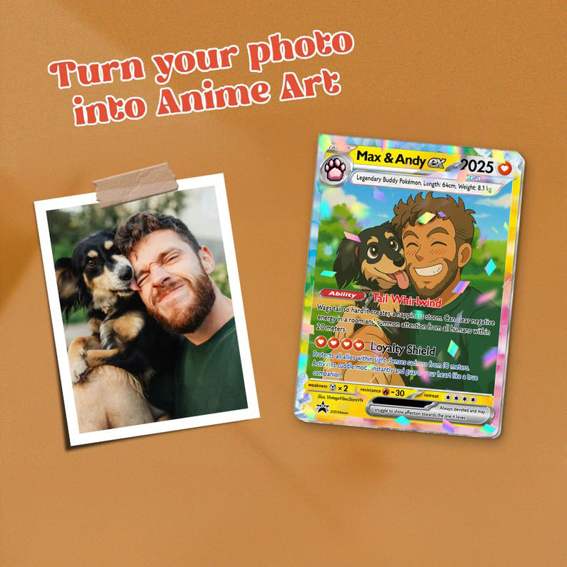 Personalized Pet Pokemon Card, Custom Your Pet as a Pokemon Card, Dog Portrait, Pet Lover Gift, Pet memorial, Pet Gift, Dog Gift, Cat Gift