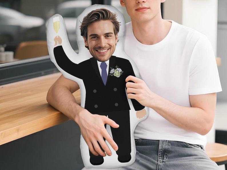 Personalized Grooms Face Pillow, Custom Photo Doll for Bachelor Party, Hen Party Pillow Doll, Funny Wedding Gift, Hen s Party Decor