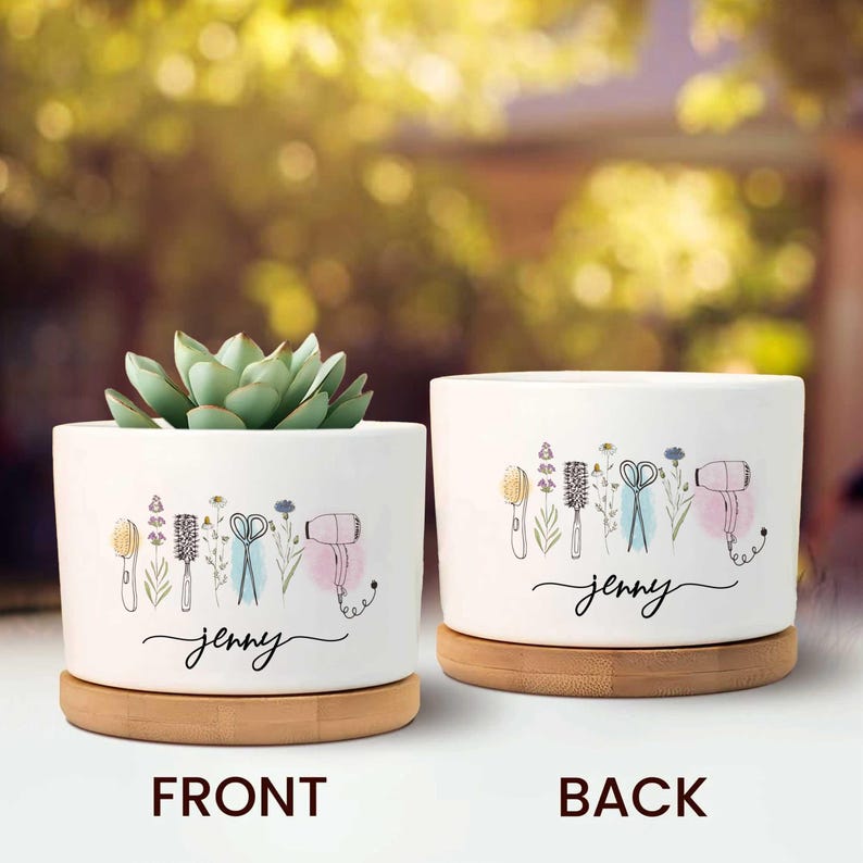 Custom Hair Stylist Gifts, Personalized Hair Stylist Name Plant Pot, Custom Hairstyle Decor, Gift for Hairdresser, Hairdresser Gift Barber