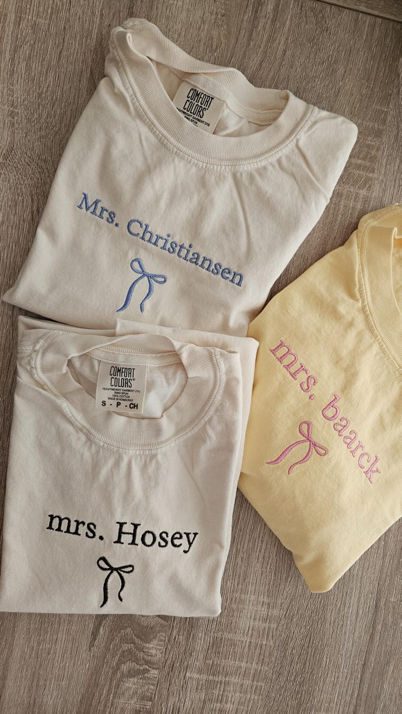 Embroidery Custom Mrs. Bride Shirt, Bride Gift, Wedding shirt, Engagement gift, Bachelorete party tee, Gift for her, Coquette bow bride tee. il_794xN.7033733206_5y9a.jpg