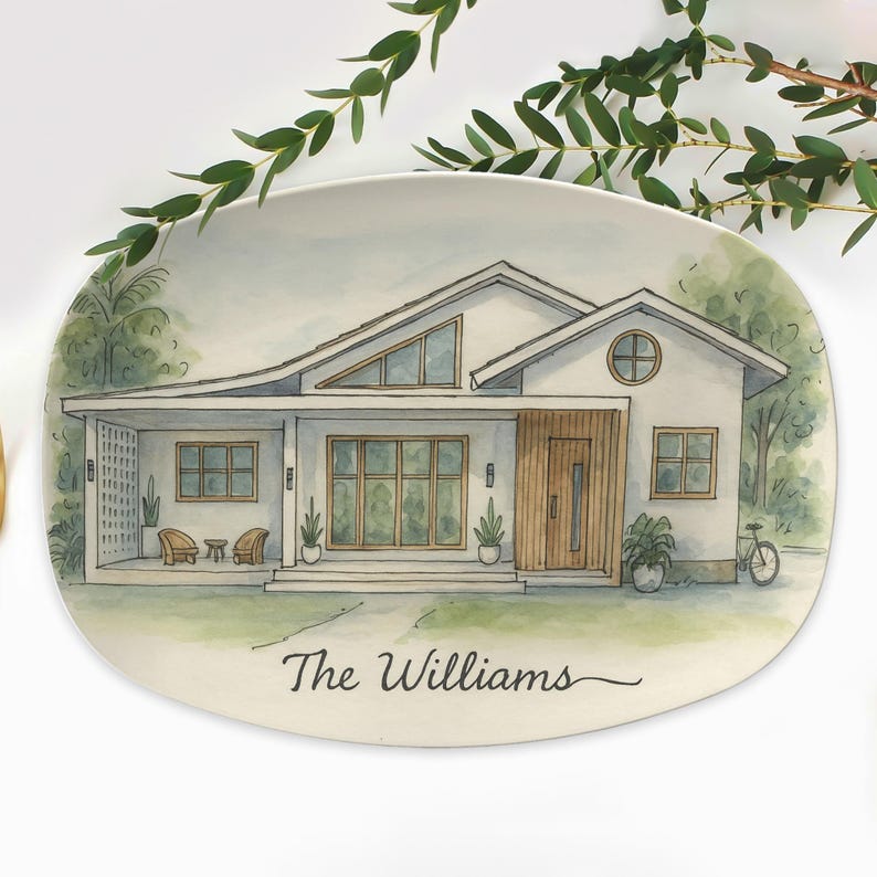 Custom House Portrait Platter Personalized Home Gift Housewarming Present for New Homeowners or Realtor Closing Gift - DECOR ONLY
