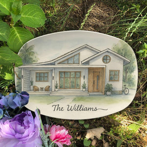Custom House Portrait Platter Personalized Home Gift Housewarming Present for New Homeowners or Realtor Closing Gift - DECOR ONLY