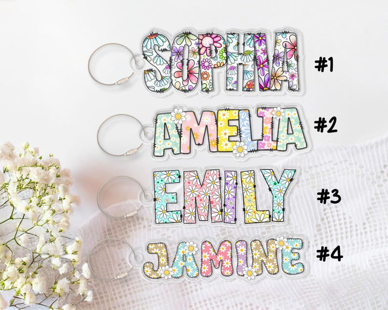 Personalized Back To School Gifts For Kids Girl, Backpack Kids Name Tag, Cute Daisy Backpack Name Keychain, Diaper Bag Tag, Lunch Box Tag