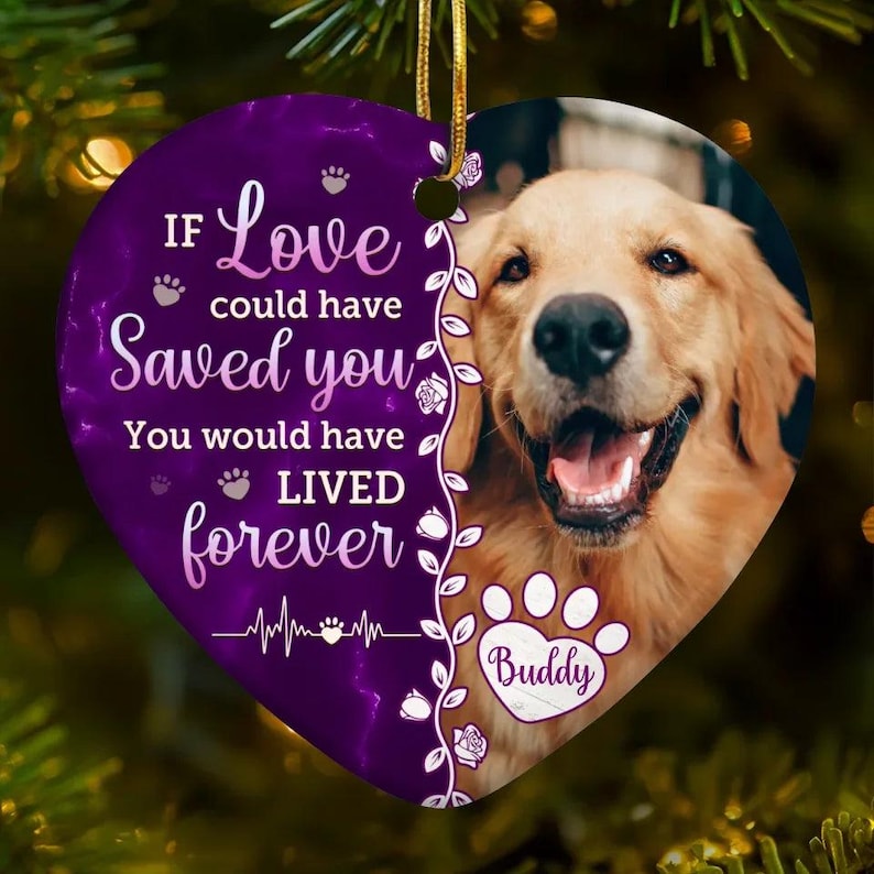 Custom Pet Memorial Ornament: Heart Ceramic Photo Keepsake Christmas Ornament Memorial Dog Gift