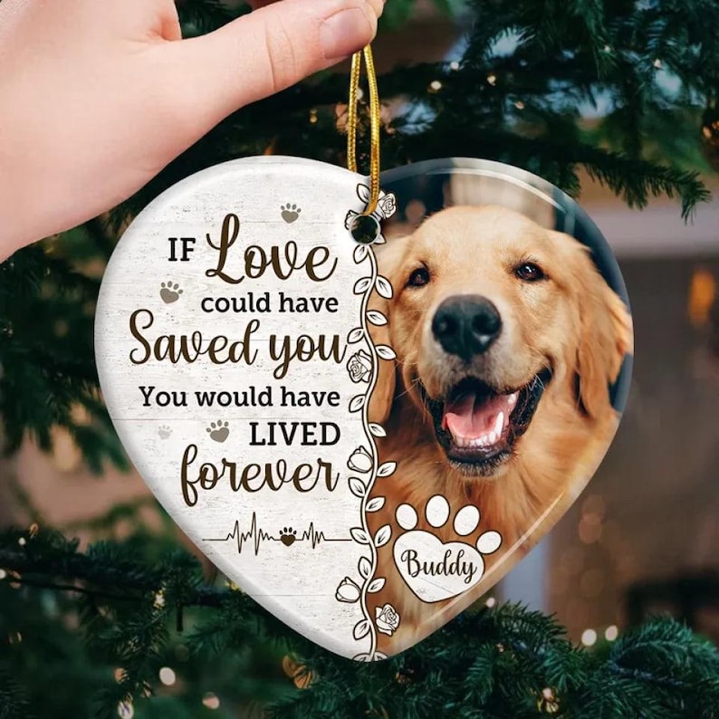 Custom Pet Memorial Ornament: Heart Ceramic Photo Keepsake Christmas Ornament Memorial Dog Gift