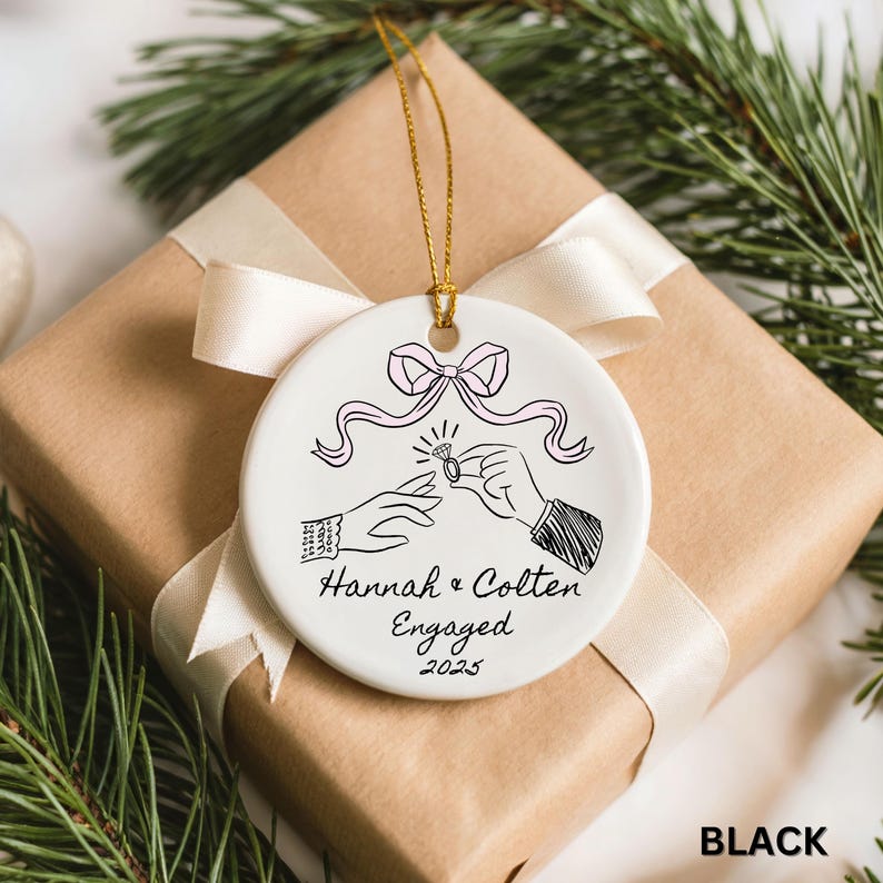 First Christmas Engaged Ornament 2025 Personalized Engagement Gift for Couple Custom Engaged Christmas Ornament Engagement Keepsake Ornament