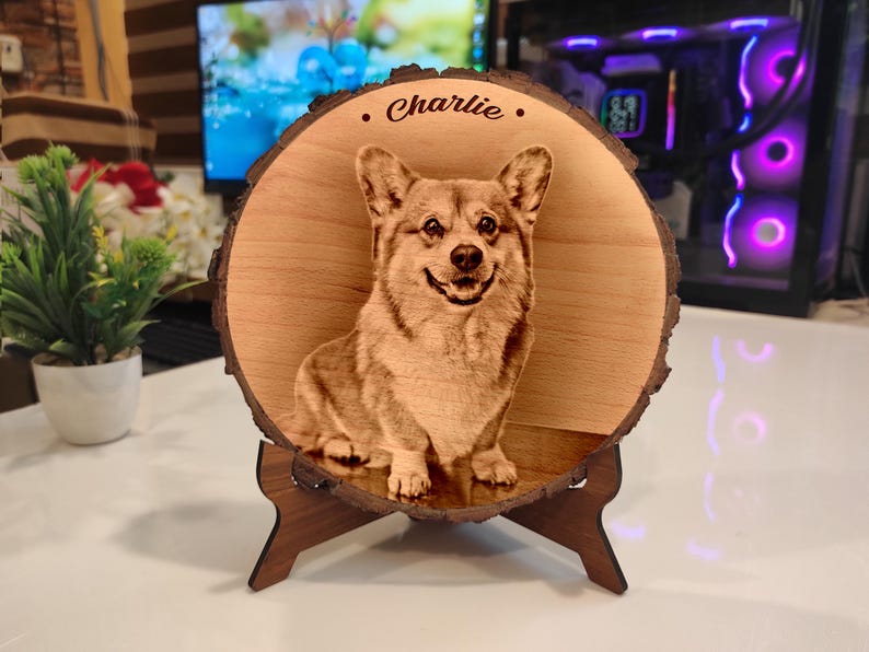 Engraved Wood Pet Memorial Plaque: Custom Dog Cat Photo Keepsake