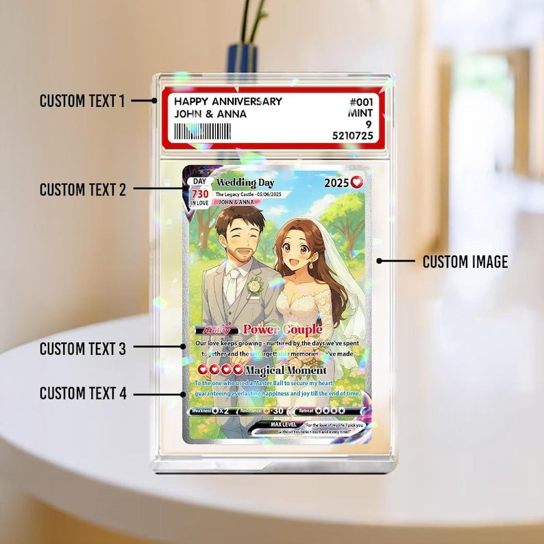 Custom Photo Anime Themed Gift for Anniversary, Personalized Poke Anniversary Card, Hologram Acrylic Card for Couple, Anniversary Gift