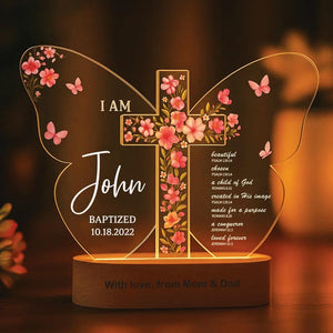 Personalized Baptism Night Light,Custom Christian Butterfly Lamp with Name & Date,Baptized in Christ Gift for Baby Gift for Baby Girl or Boy