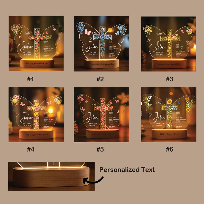 Personalized Baptism Night Light,Custom Christian Butterfly Lamp with Name & Date,Baptized in Christ Gift for Baby Gift for Baby Girl or Boy