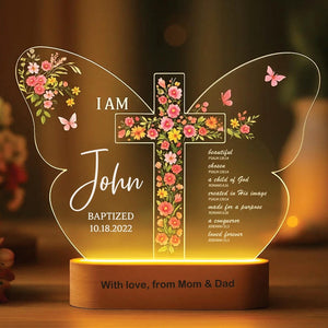 Personalized Baptism Night Light,Custom Christian Butterfly Lamp with Name & Date,Baptized in Christ Gift for Baby Gift for Baby Girl or Boy