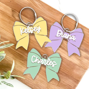 Bow Backpack Name Tag, Kids Name Keychain, Diaper Bag Name Tag, Custom Lunch Box Tag, School Bag Tag, Gift for Kids, Water Bottle Tag