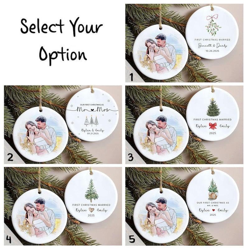 Custom Married Ornament,Personalized Wedding Gift,Anniversary Newlywed Gift,Our First Christmas As Mr & Mrs,First Christmas Married Ornament