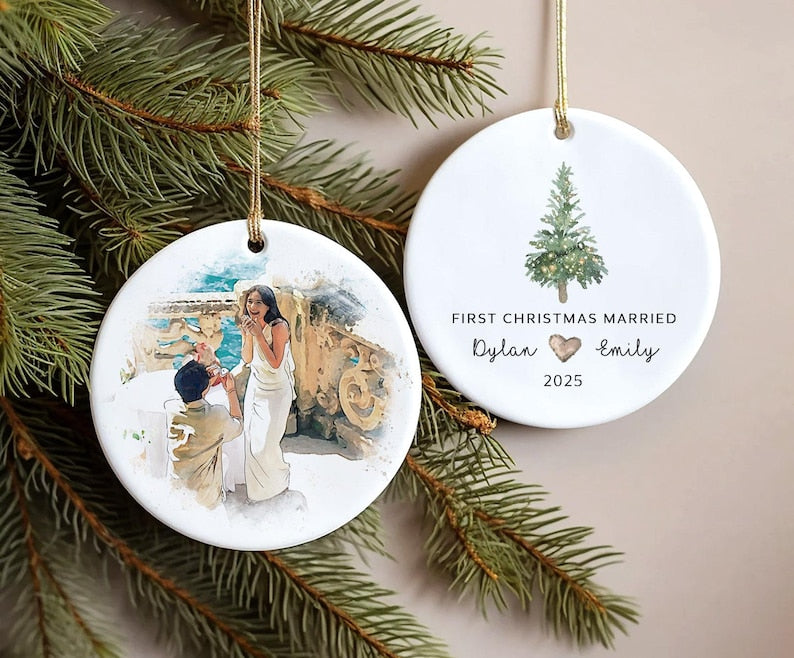 Custom Married Ornament,Personalized Wedding Gift,Anniversary Newlywed Gift,Our First Christmas As Mr & Mrs,First Christmas Married Ornament