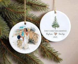 Custom Married Ornament,Personalized Wedding Gift,Anniversary Newlywed Gift,Our First Christmas As Mr & Mrs,First Christmas Married Ornament