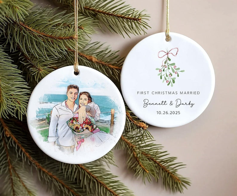 Custom Married Ornament,Personalized Wedding Gift,Anniversary Newlywed Gift,Our First Christmas As Mr & Mrs,First Christmas Married Ornament