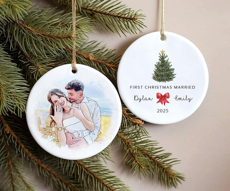 Custom Married Ornament,Personalized Wedding Gift,Anniversary Newlywed Gift,Our First Christmas As Mr & Mrs,First Christmas Married Ornament