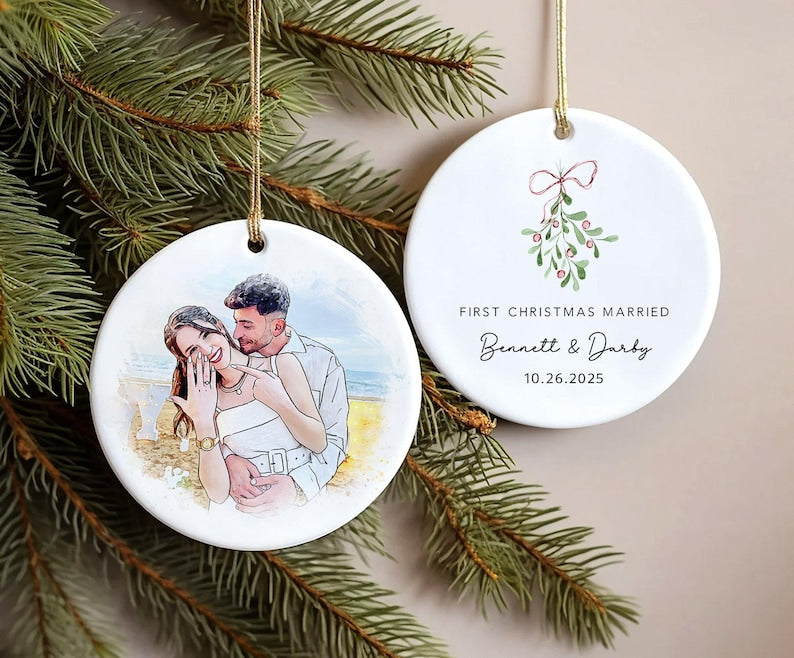 Custom Married Ornament,Personalized Wedding Gift,Anniversary Newlywed Gift,Our First Christmas As Mr & Mrs,First Christmas Married Ornament