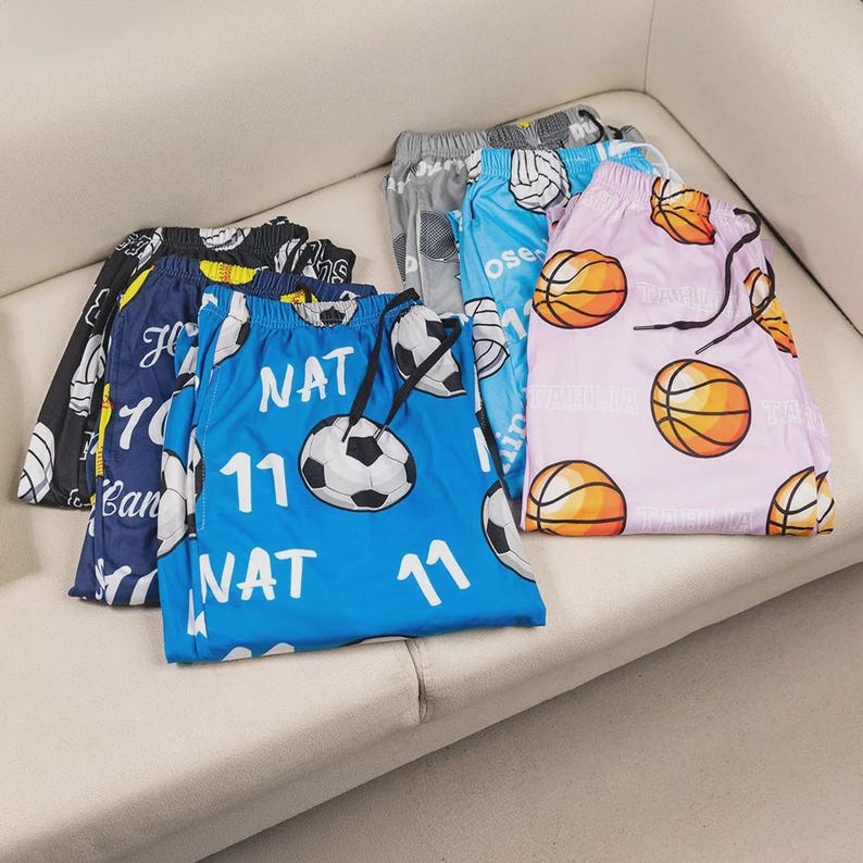 Custom Adults Sports Pajama Pants - Personalized Name & Number Lounge Bottoms, Loose Drawstring Sleepover PJs, Sports Team Sleepover Gift