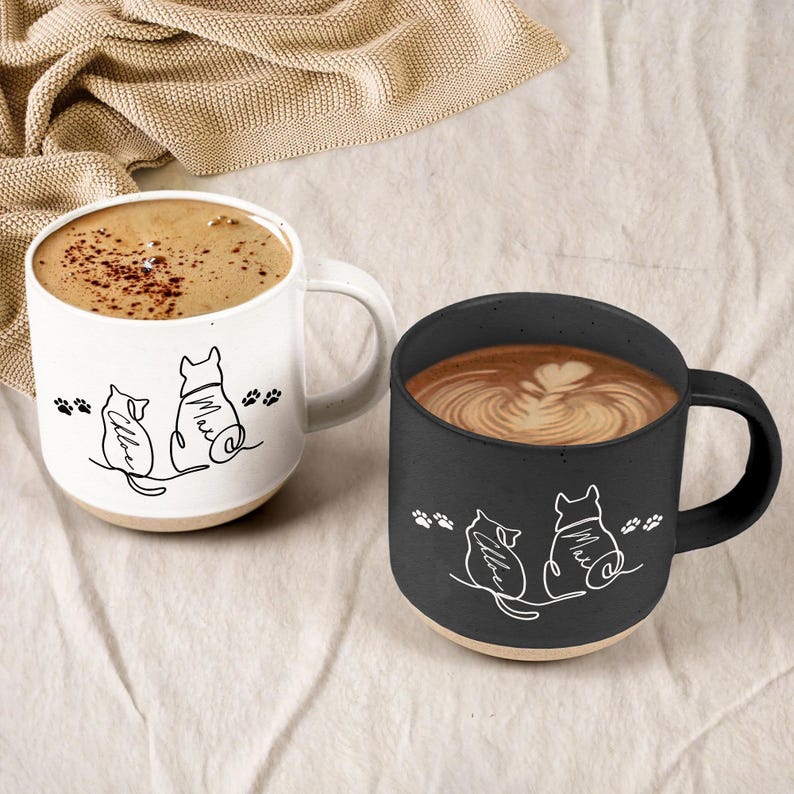 Personalized Dog Cat Mug, Custom Dog Cat Memorial Gift, Cat Lovers Gift Dog Cat Line Art Gift for Pet Dad, Pet Lover's Gift, Cat Pottery Mug