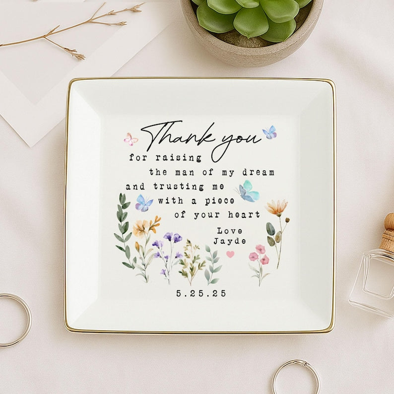 Personalised Mother of the Groom Jewelry Plate , Custom Mother's Day Jewelry Dish for Mother of the Groom, Wedding Gifts, Mom of the Groom Gift