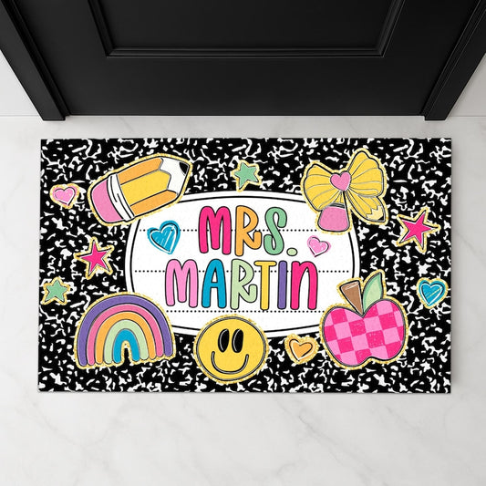 Personalized Teacher Name Doormat, Composition Notebook Classroom Mat, Trendy Teacher Rug, Classroom Decor, Custom Teacher Gift for Women