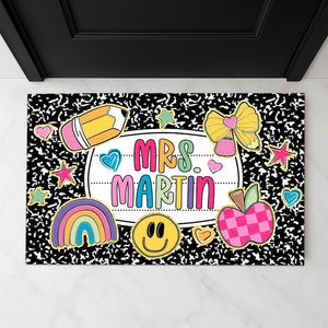 Personalized Teacher Name Doormat, Composition Notebook Classroom Mat, Trendy Teacher Rug, Classroom Decor, Custom Teacher Gift for Women