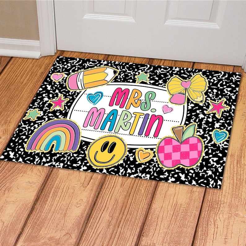 Personalized Teacher Name Doormat, Composition Notebook Classroom Mat, Trendy Teacher Rug, Classroom Decor, Custom Teacher Gift for Women