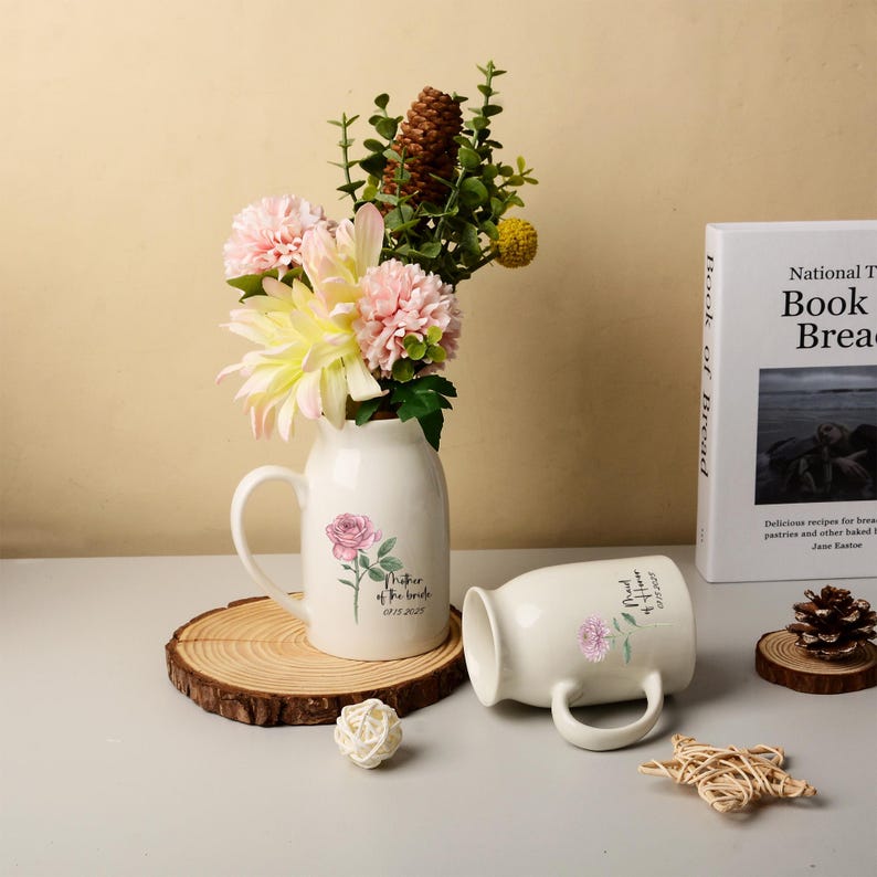 Personalized Mother Of The Groom Flower Vase,Mothers Day Gift For Mom,Wedding Flower Vase,Mother Of The Bride Gift,Birth Flower Ceramic Vase